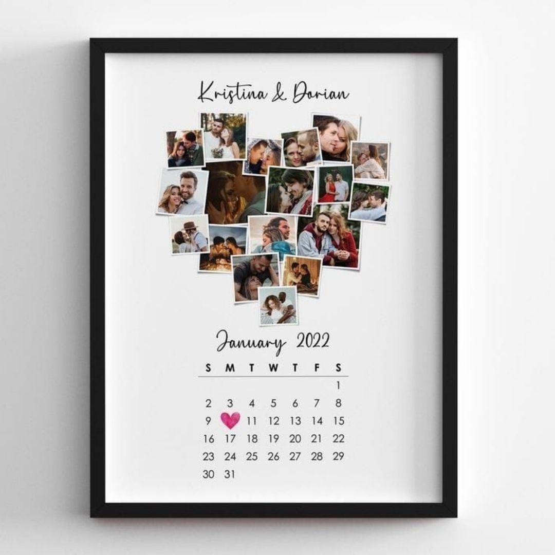 Personalised Couple Calendar Frame with Heart Photo Collage