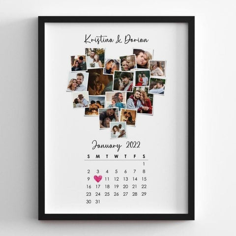 Personalised Couple Calendar Frame with Heart Photo Collage