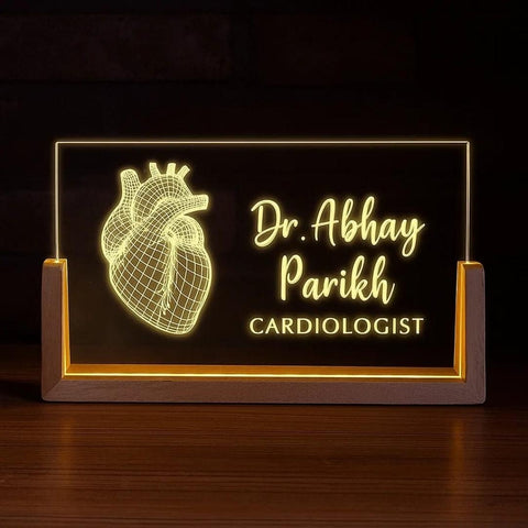 Custom LED Name Plate for Cardiologists – Personalized Heart Design Doctor Desk Light