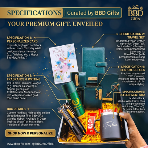 Men's Gift Hamper - Wallet, Passport Cover, Steel Mug & Pen Set for Birthday & Anniversary