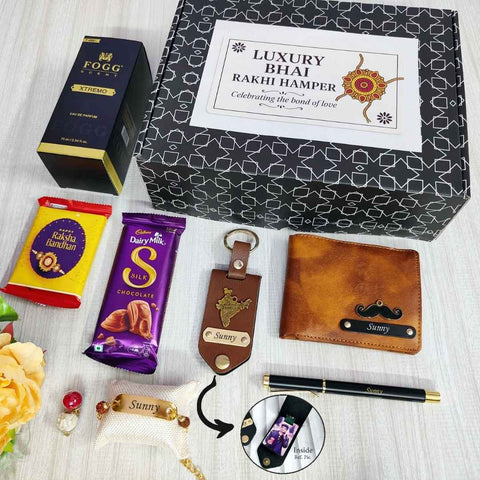 Luxury Bhai Rakhi Hamper with Custom Name & Photo