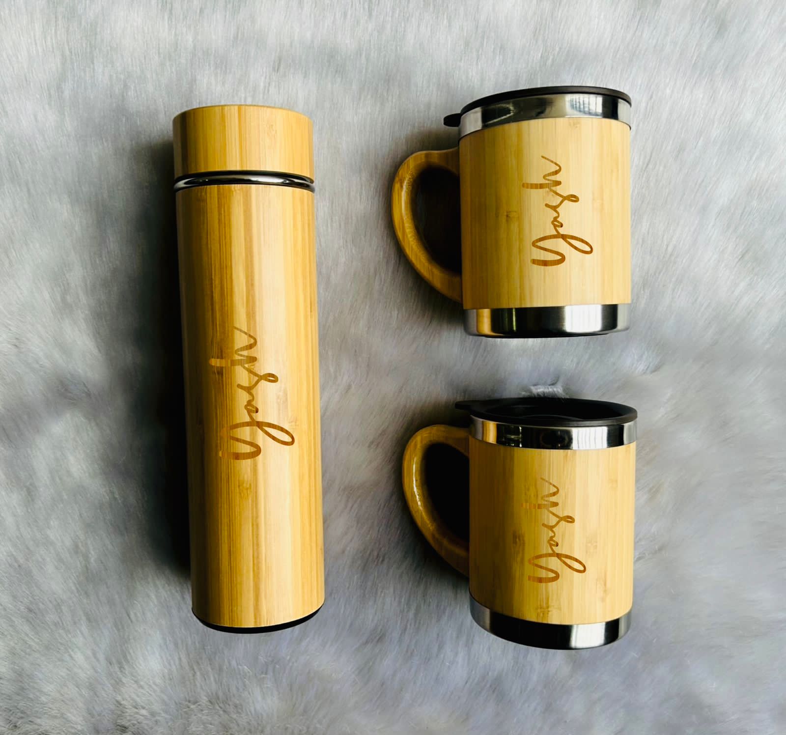 Wooden Flask Cup Set - Customized Bottle - Personalized Bottle - Birthday Gift - Wooden Bottle