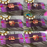 6 different mdf material rakhi anre tie to one purple color card and it is cutomized 