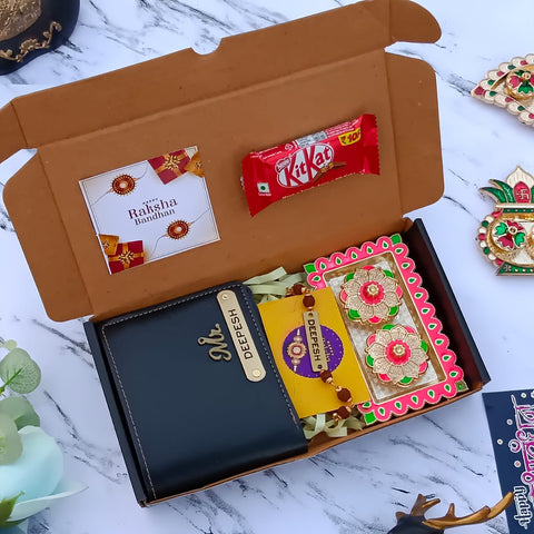 Leather wallet rakhi combo | Rakhi special combo | Gift set for brother | Rakhi hamper for Bhai | Premium rakhi gift hamper