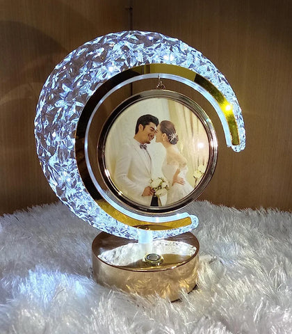 Half Moon Crystal LED Frame and Acrylic White LED Photo Frame for Couple Surprise Gifts