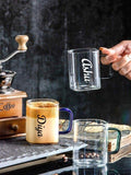 Customised Colourful Handle Transparent Mugs | Trendy mugs | Glass mugs | Colourful mugs | Glass Tea Cups