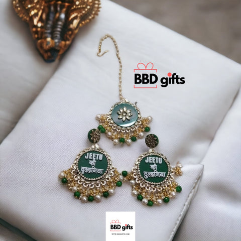 Customizable Dulhaniya Earrings with Mangtikka - Quirky Indian Wedding Jewelry