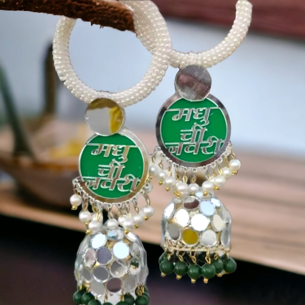 Mirror Design Dulhaniya Earrings | Exquisite Bridal Jewelry | Acyrlic Earrings | Jewellery set for haldi - BBD GIFTS