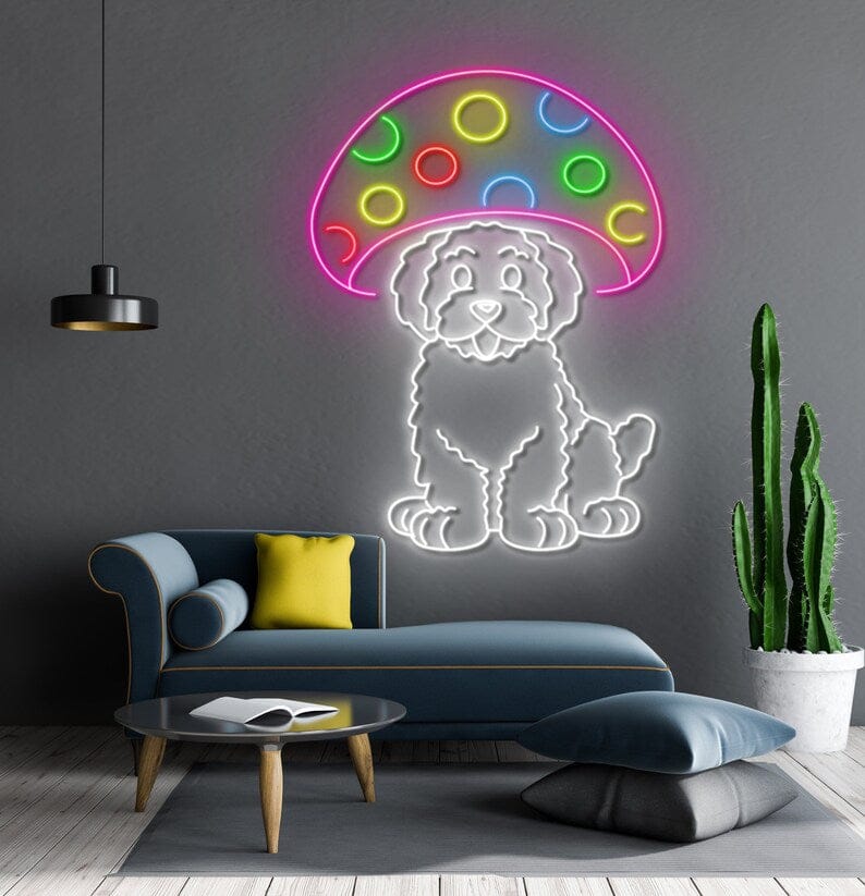 Customise Dog Mushroom Neon Sign | Custom dog Pet Neon Sign for wall decoration | Dog mom Gift | Puppy neon light Up Signs