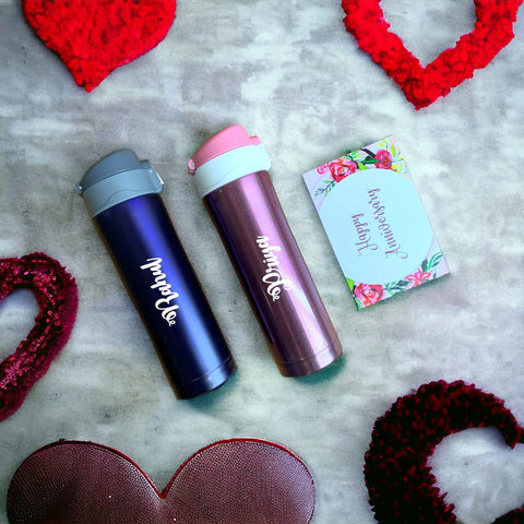 Customized Couple Flask | Couple Gifts | Anniversary Gifts | Love Wishes | LovePour Companion Flasks | BlissfulBlend Couple Flask |