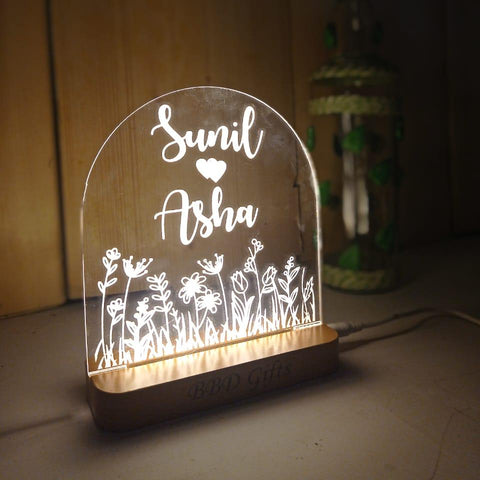 Personalized Acrylic Couple Name Lamp | Name Lamp - Custom Night Light | Name Sign Lamp - Flower Night Light - Engraved Night Light| - BBD GIFTS