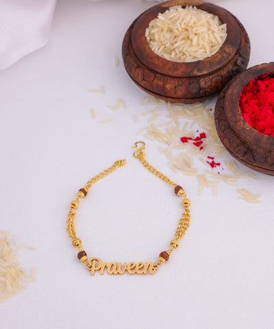 Personalized Rudraksha Rakhi With Golden Chain
