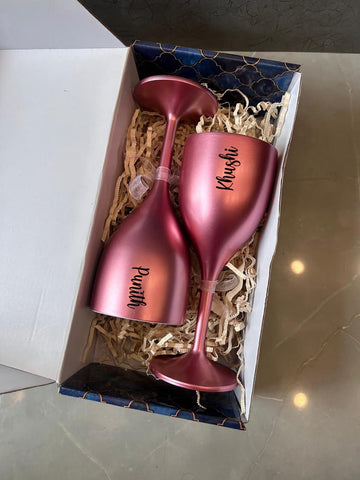 Personalized Couple Wine Glasses | Custom Engraved Gift Set