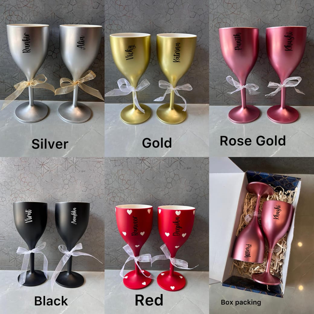 Personalized Couple Wine Glasses | Custom Engraved Gift Set