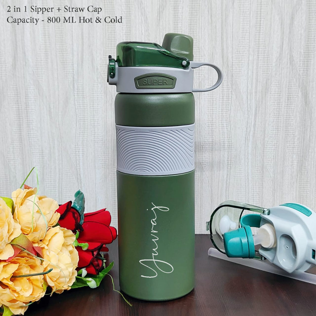 Custom Personalized Hot & Cold Sipper Bottle - 800ml Stainless Steel