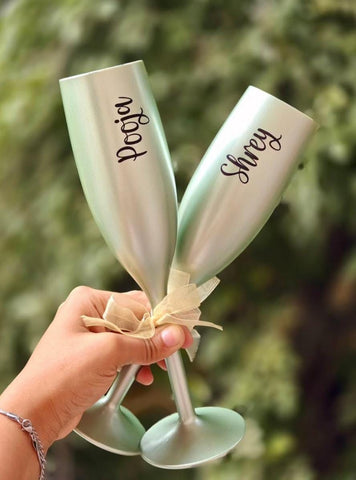Personalized Fluted Champagne Glasses | Custom Unbreakable Polymer