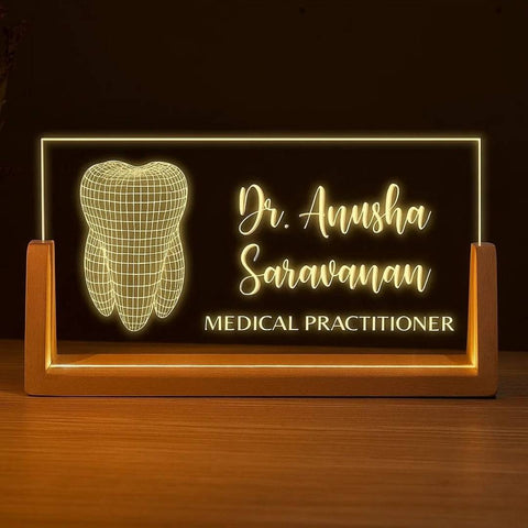 LED Acrylic Medical Practitioner Name Plate with Wooden Base