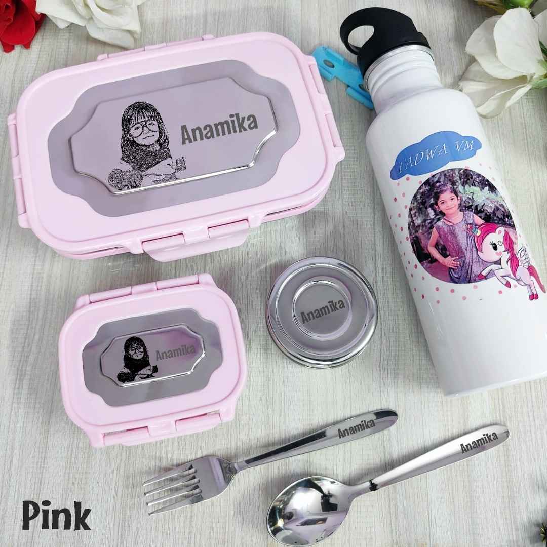 Personalized Kids Lunch Box Set with Sipper & Cutlery
