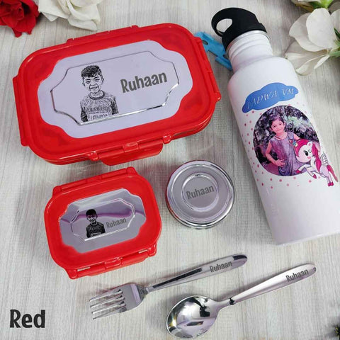 Personalized Kids Lunch Box Set with Sipper & Cutlery