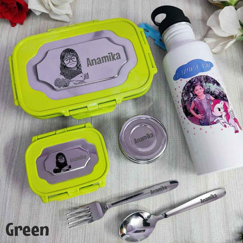 Personalized Kids Lunch Box Set with Sipper & Cutlery