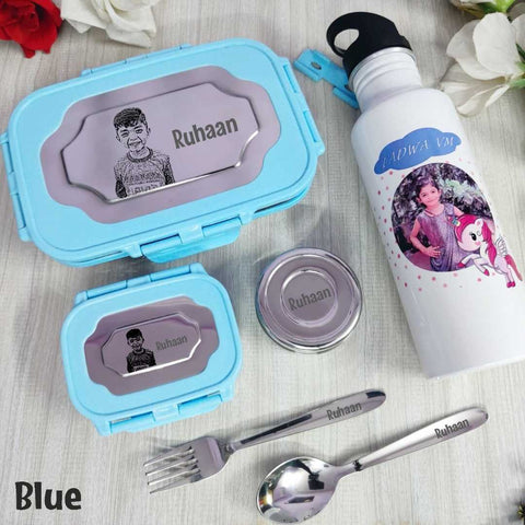 Personalized Kids Lunch Box Set with Sipper & Cutlery