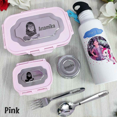 Personalized Kids Lunch Box Set with Sipper & Cutlery