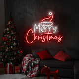 Merry Christmas and Santa Hat Neon Sign