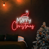 Merry Christmas and Santa Hat Neon Sign