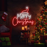 Merry Christmas and Santa Hat Neon Sign