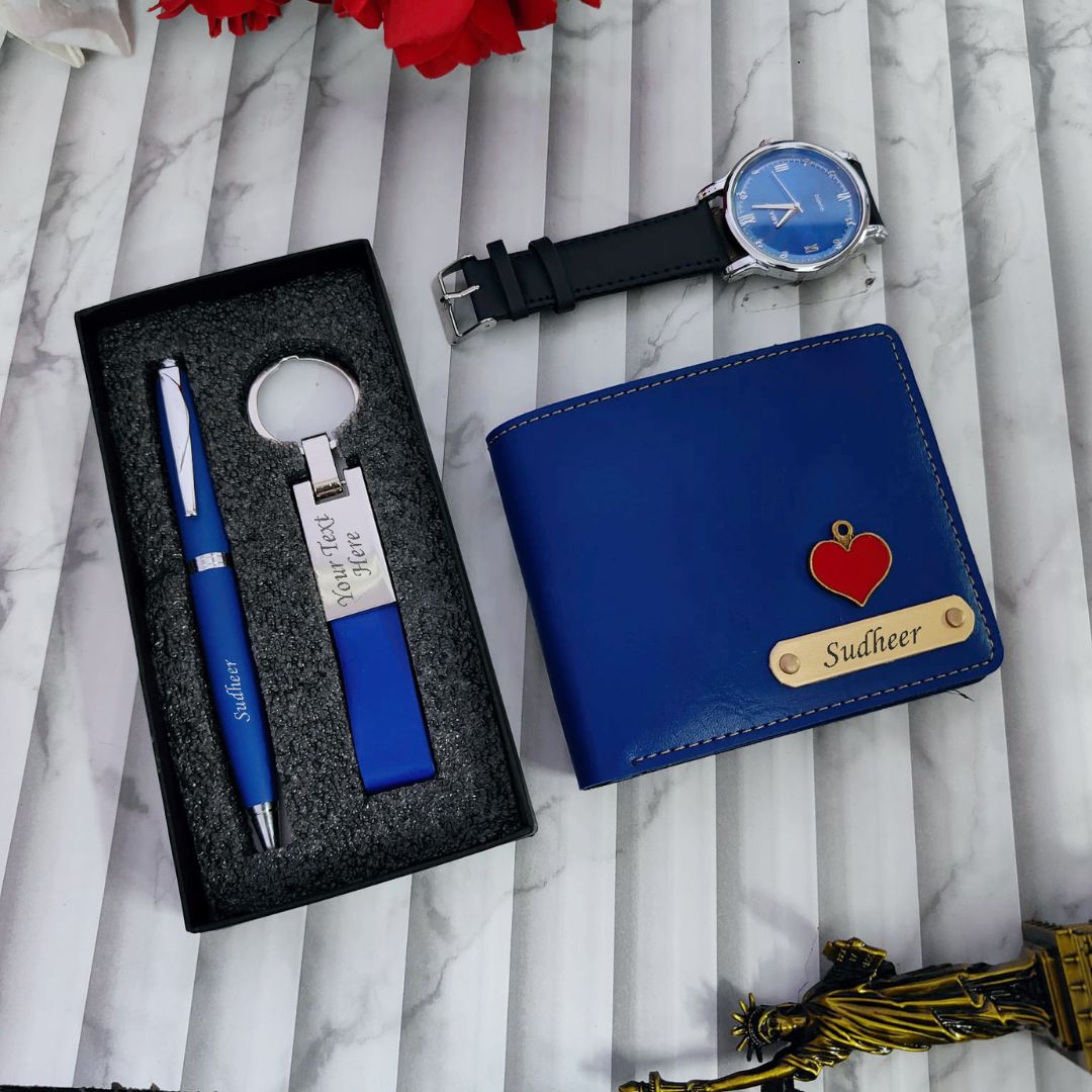 Personalized Mini Watch Combo for Men - Wallet, Pen, Keychain