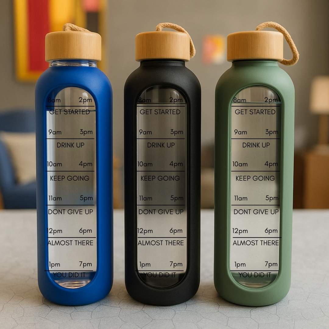 Achieve Optimal Hydration with Our Motivational Glass Water Bottle! 💧