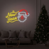 Neon Sign with Santa Claus for a Bright New Year Celebration