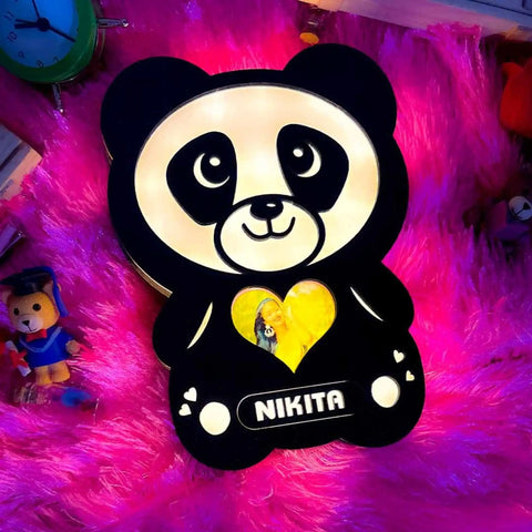 Personalized Panda Photo Frame with LED Lights | Best Gift For Girlfriend