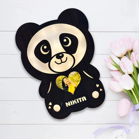 Personalized Panda Photo Frame with LED Lights | Best Gift For Girlfriend