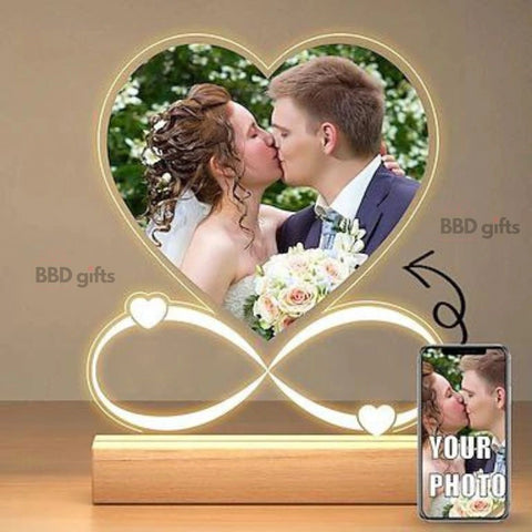 Personalized Light Up Photo Frame Heart Shaped Valentines Night Lamp