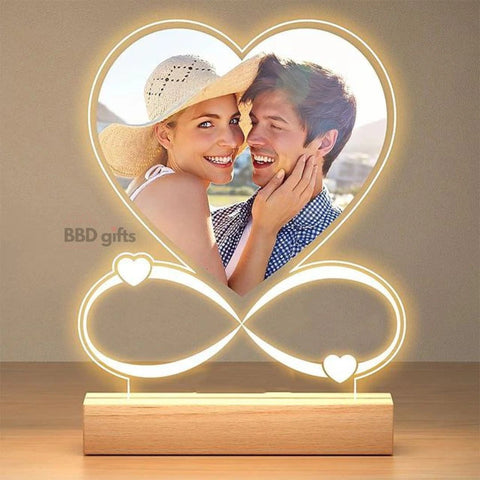 Personalized Light Up Photo Frame Heart Shaped Valentines Night Lamp