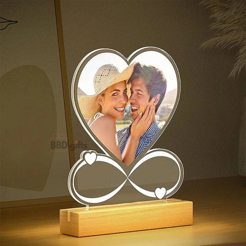 Personalized Light Up Photo Frame Heart Shaped Valentines Night Lamp