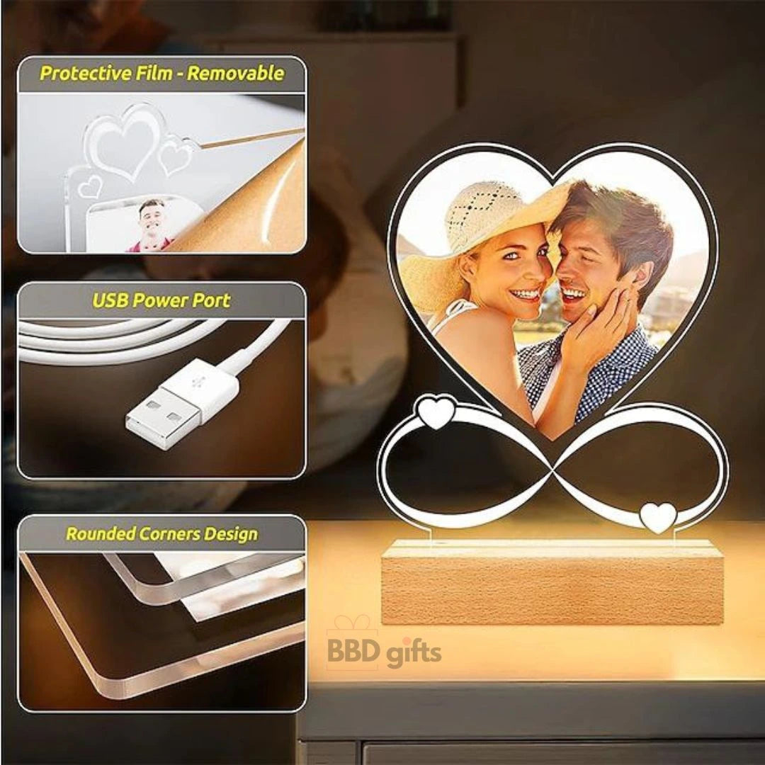 Personalized Light Up Photo Frame Heart Shaped Valentines Night Lamp