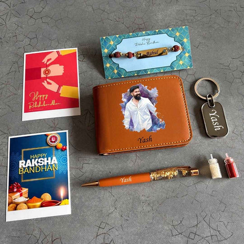 Personalized Rakhi Combo with Photo Wallet, Pen & Rudraksh Rakhi