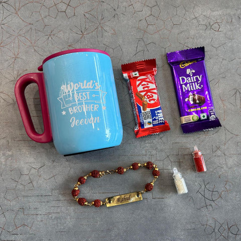 Personalized Rakhi Gift Combo with Mug and Sweets
