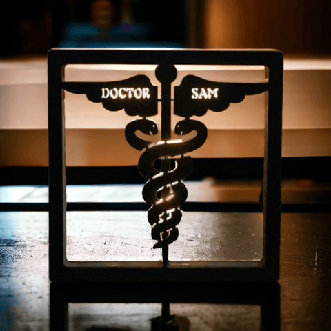 Customized LED Doctor's Name Frame - Personalized Caduceus Gift
