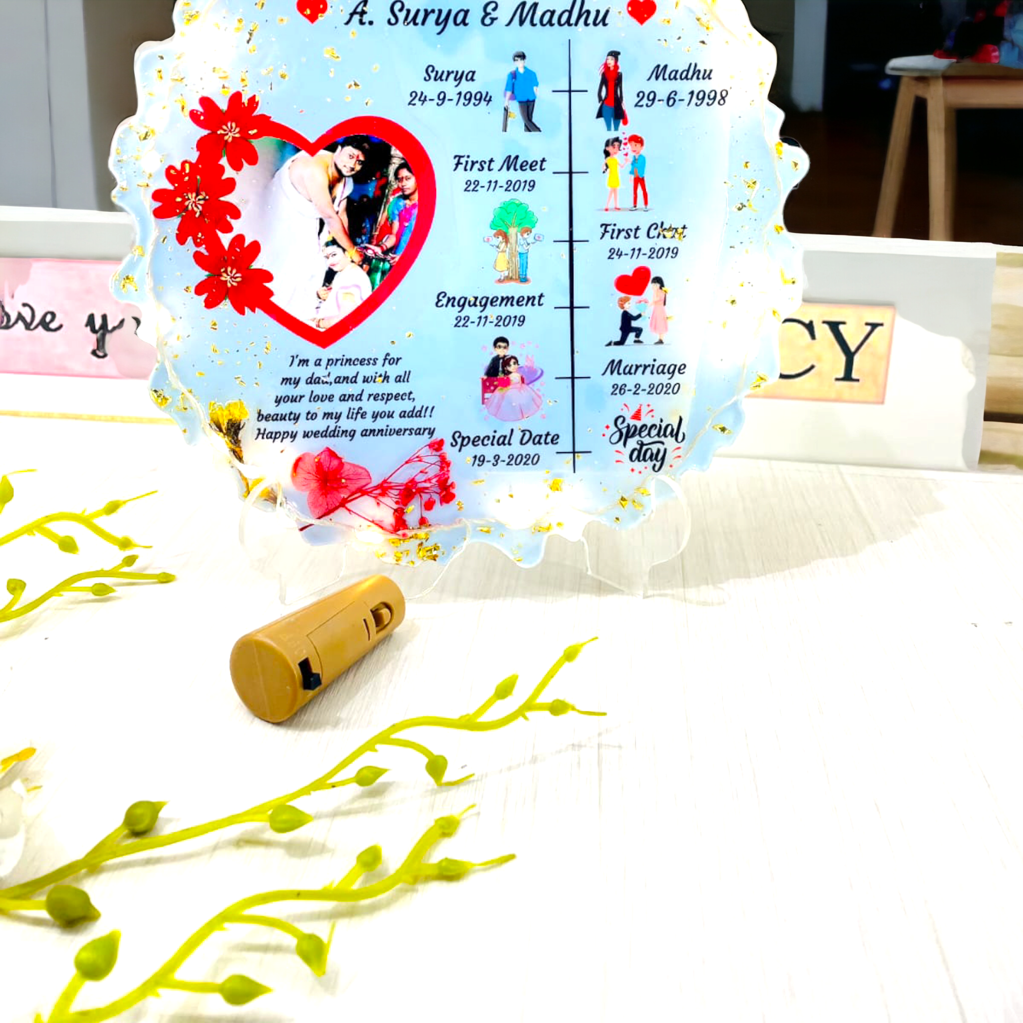 Resin Table Top | Resin Love story | Resin photo table top | Resin art | Personalized wedding resin art | Anniversary gift | Wedding gift