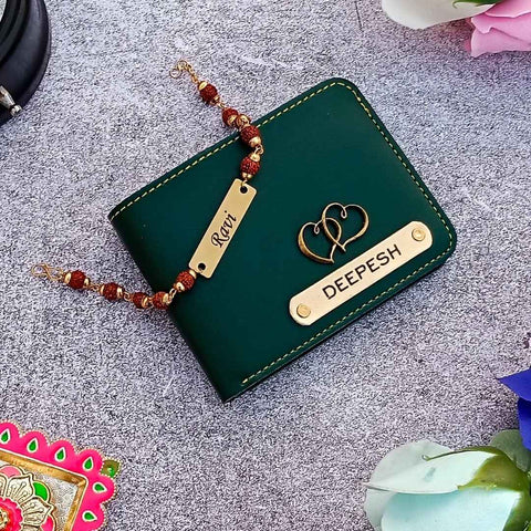 Premium Faux Wallet & Rudraksh Rakhi Combo