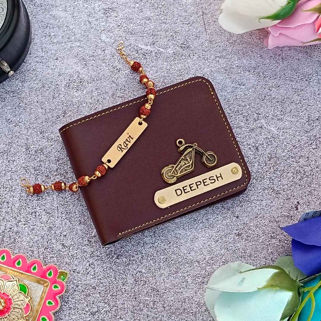 Premium Faux Wallet & Rudraksh Rakhi Combo