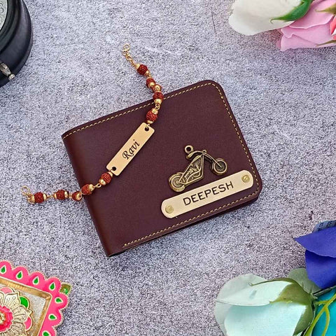 Premium Faux Wallet & Rudraksh Rakhi Combo