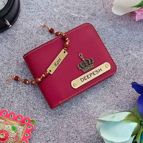 Premium Faux Wallet & Rudraksh Rakhi Combo