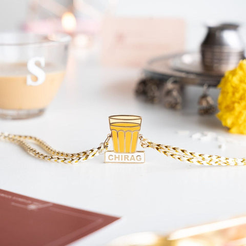 Enamel Name Rakhi Custom Gold Silver Engraved