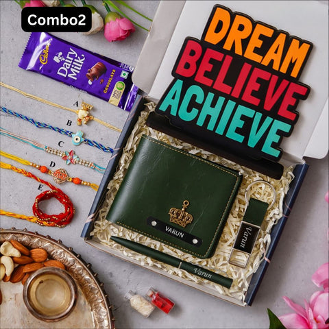 Personalized Wallet Pen Keychain Rakhi Gift Combo