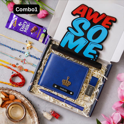 Personalized Wallet Pen Keychain Rakhi Gift Combo