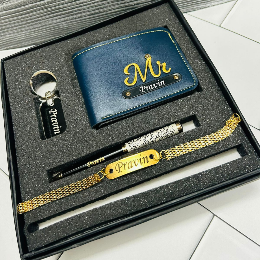 customized Faux Wallet  Pen Keychain  Bracelet Rakhi Roli Chawal Mishri Chandan Pack